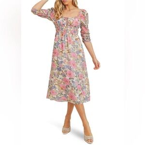 LUSH Vintage Floral Print Empire Waist Midi Dress